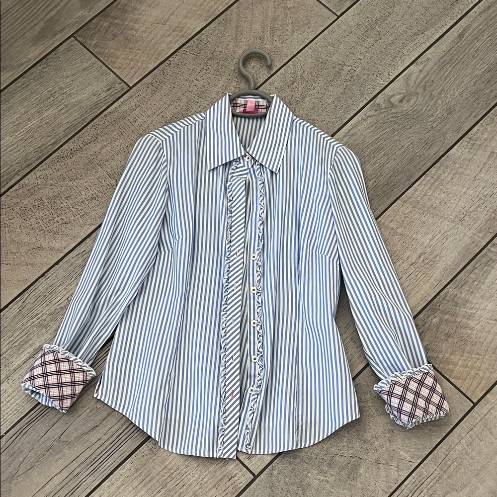 Lilly Pulitzer Blue and White Striped Dress Shirt